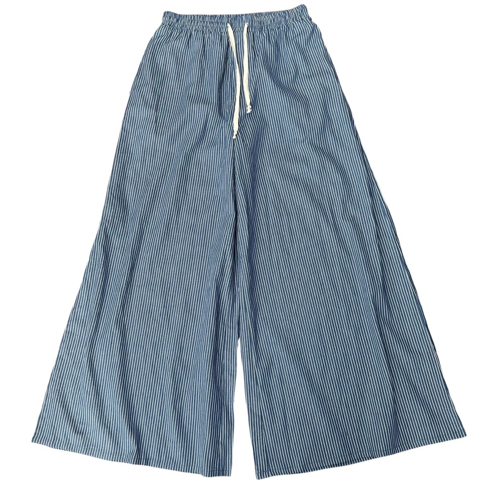 Baltic Born Odelia Striped Blue Off White Wide Leg Cotton Drawstring Pants M NWT - Picture 6 of 12